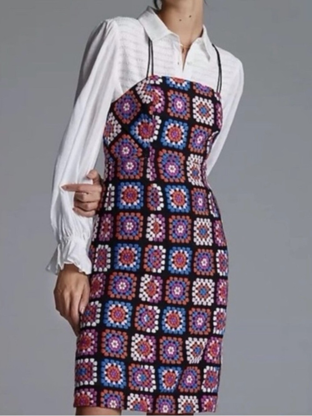 Anthropologie Granny Square Slip Dress Womens 8 Vibrant Colorful Festival